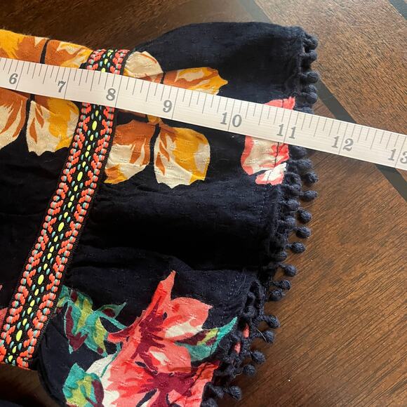 By Anthropologie Dakota Embroidered Square Neck Floral Boho Top Blouse Navy XS - Picture 8 of 9